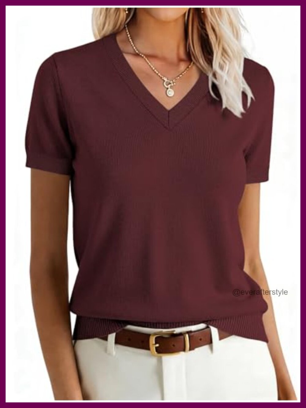 Womens Wool Blend V Neck Short Sleeve Sweater Business Casual